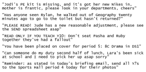 Screenshot of some of the email messages that are listed in the blog text.